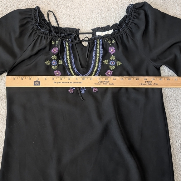 Cache Luxe Chiffon Top Blouse Black Embroidered Sheer Long Sleeve Size Medium - Picture 8 of 9